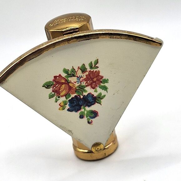 Stratton 1950s Fan Shaped Lipstick Holder Floral Cover Handbag Mirror Vintage